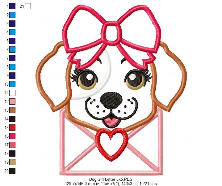 Matriz de Bordado Envelope do Amor com Cachorrinha – Aplique