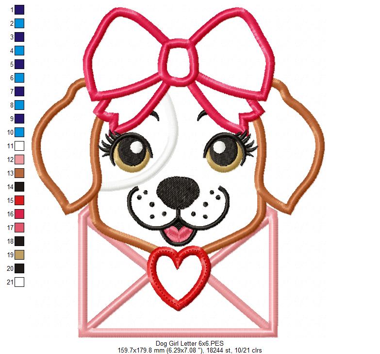 Matriz de Bordado Envelope do Amor com Cachorrinha – Aplique