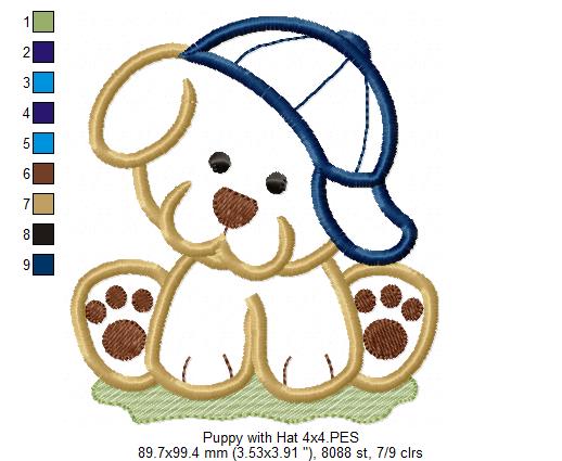 Matriz de Bordado Cachorrinho Sentado com Boné – Aplique