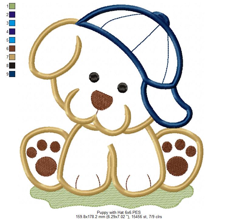 Matriz de Bordado Cachorrinho Sentado com Boné – Aplique