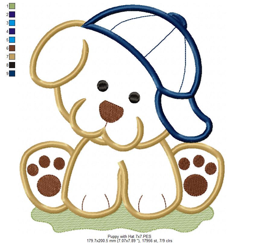 Matriz de Bordado Cachorrinho Sentado com Boné – Aplique