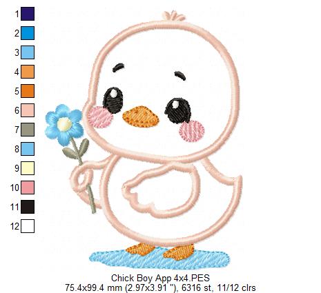 Matriz de Bordado Pintinho com Flor – Aplique