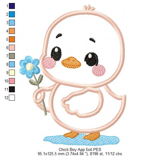 Matriz de Bordado Pintinho com Flor – Aplique