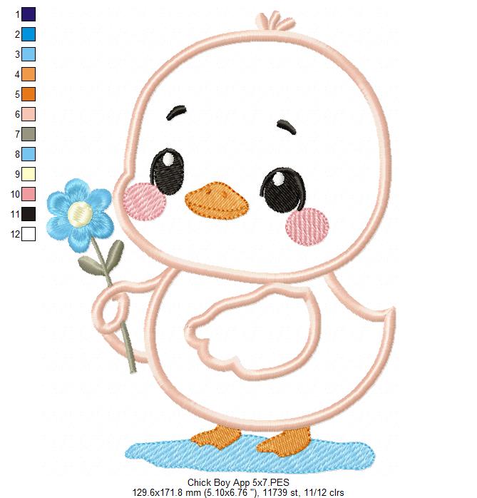 Matriz de Bordado Pintinho com Flor – Aplique