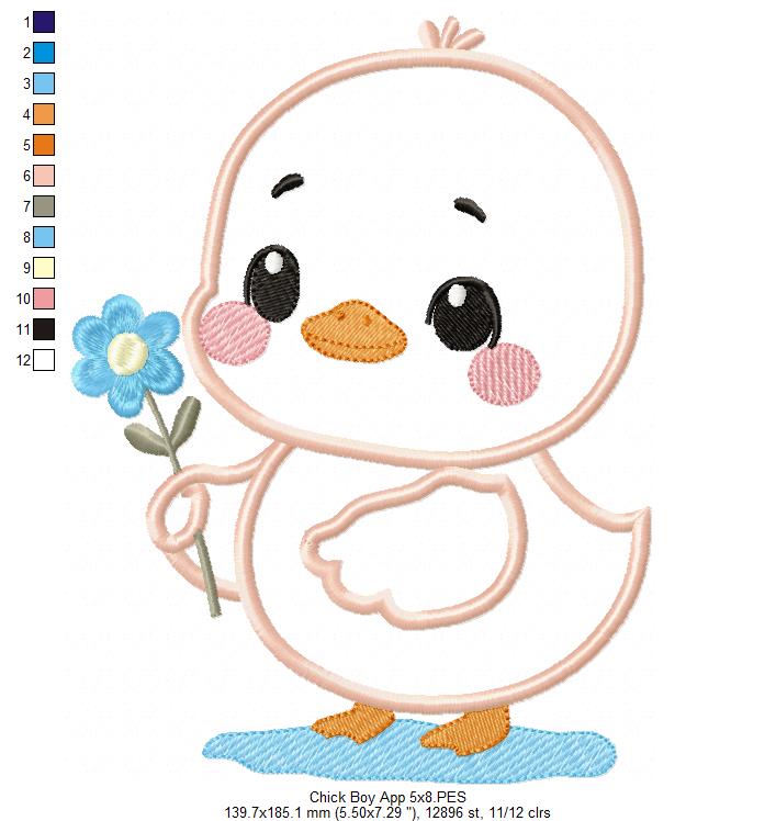 Matriz de Bordado Pintinho com Flor – Aplique