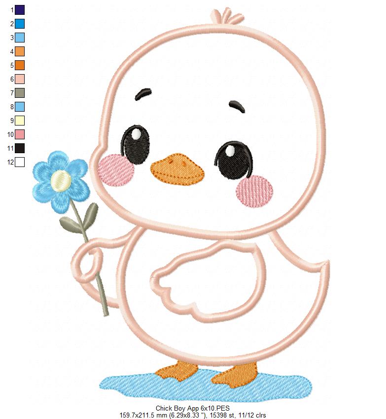 Matriz de Bordado Pintinho com Flor – Aplique