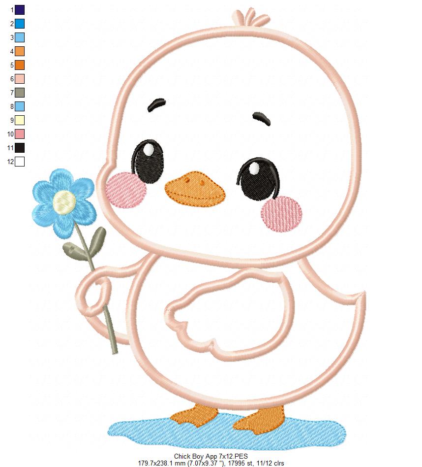 Matriz de Bordado Pintinho com Flor – Aplique