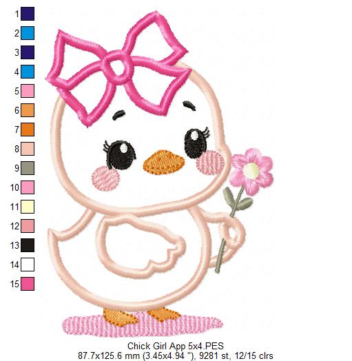 Matriz de Bordado Pintinho com Lacinho e Flor – Aplique