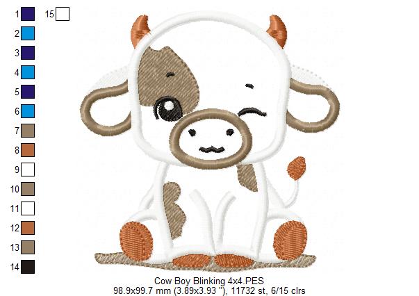 Matriz de Bordado Vaquinha Fofa Piscando – Aplique