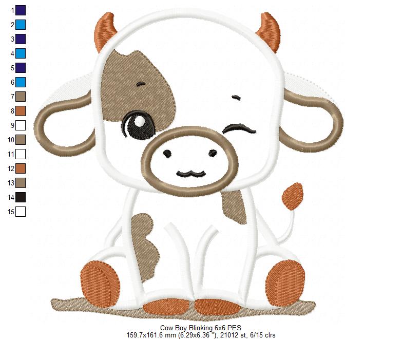 Matriz de Bordado Vaquinha Fofa Piscando – Aplique