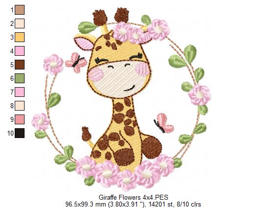 Matriz de Bordado Girafinha Encantadora na Guirlanda – Ponto Cheio