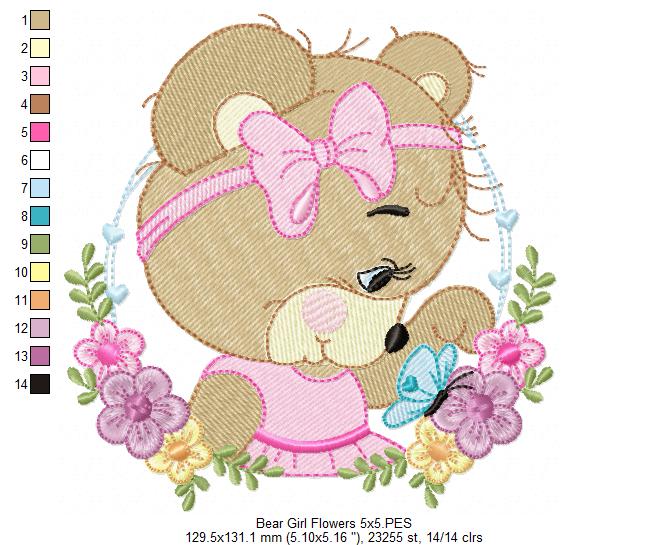 Matriz de Bordado Ursinha com Borboleta – Ponto Cheio