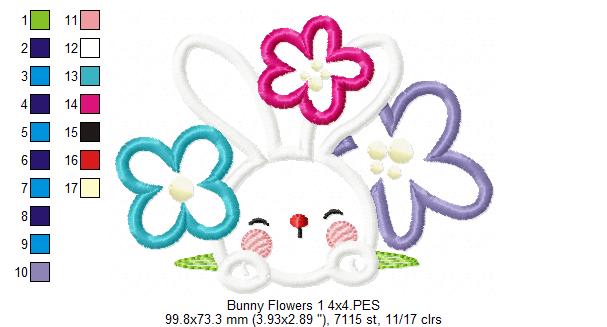 Matriz de Bordado Rosto de Coelho com Florzinhas – Aplique