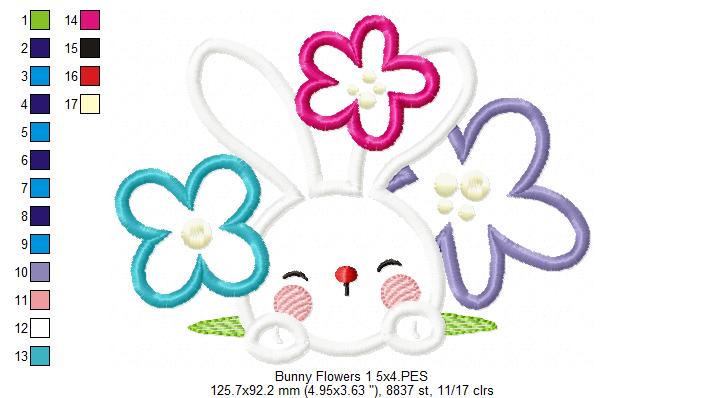 Matriz de Bordado Rosto de Coelho com Florzinhas – Aplique