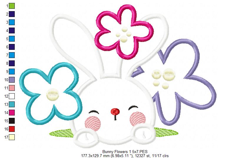 Matriz de Bordado Rosto de Coelho com Florzinhas – Aplique