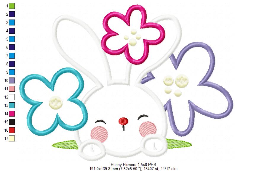 Matriz de Bordado Rosto de Coelho com Florzinhas – Aplique