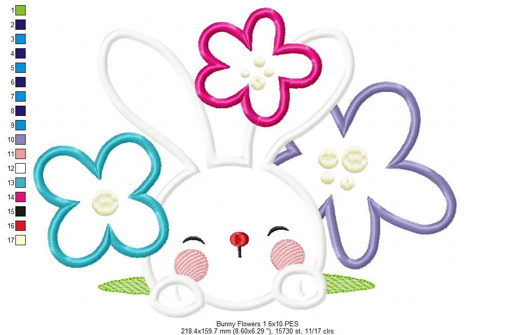 Matriz de Bordado Rosto de Coelho com Florzinhas – Aplique