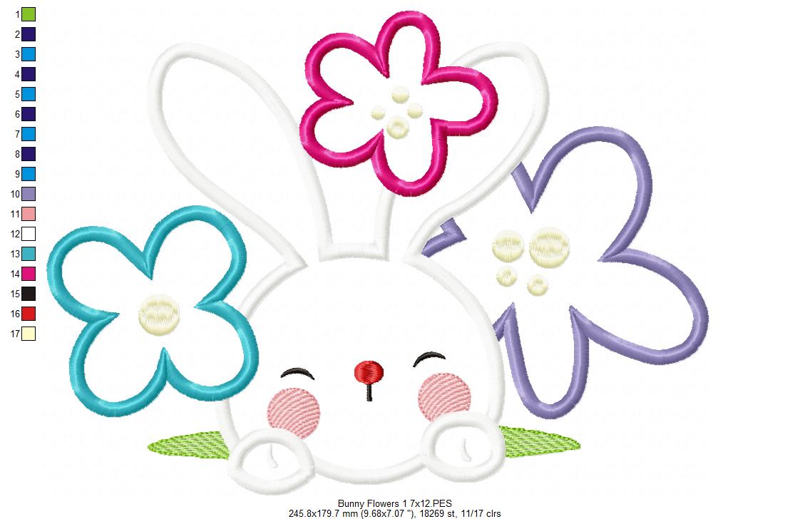 Matriz de Bordado Rosto de Coelho com Florzinhas – Aplique