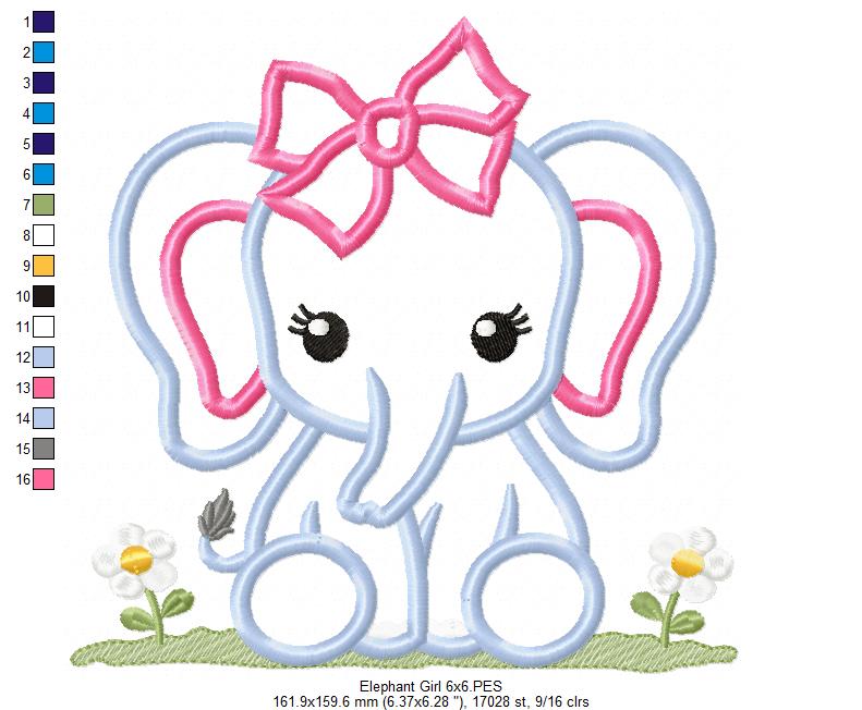 Matriz de Bordado Elefantinha com Laço – Aplique