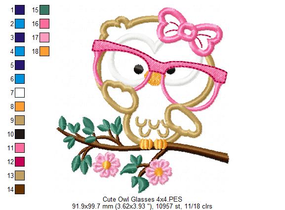 Matriz de Bordado Corujinha com Óculos – Aplique