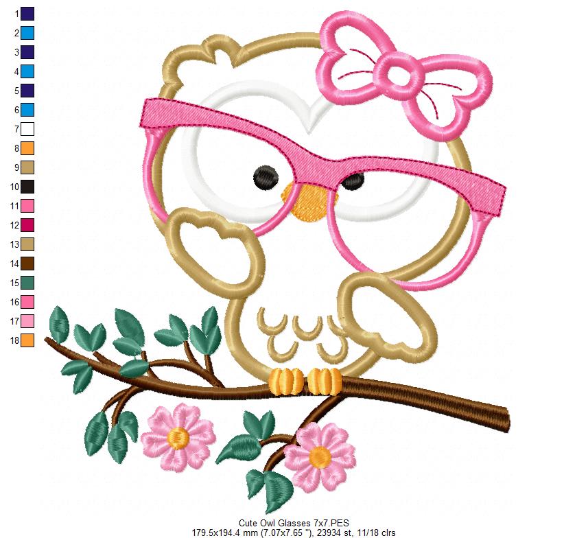 Matriz de Bordado Corujinha com Óculos – Aplique