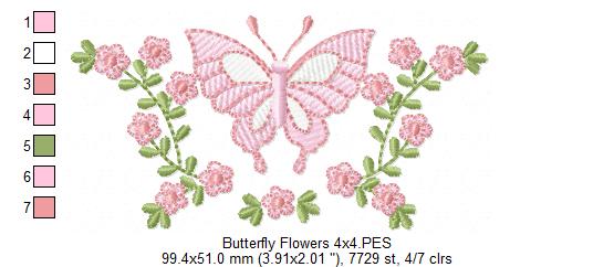 Matriz de Bordado Borboleta com Flores Delicadas – Ponto Satim