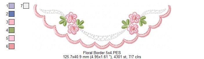 Matriz de Bordado Barrinha Floral Delicada com Flores – Ponto Satim