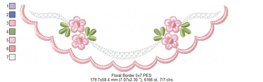Matriz de Bordado Barrinha Floral Delicada com Flores – Ponto Satim