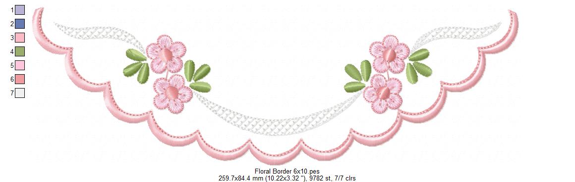 Matriz de Bordado Barrinha Floral Delicada com Flores – Ponto Satim