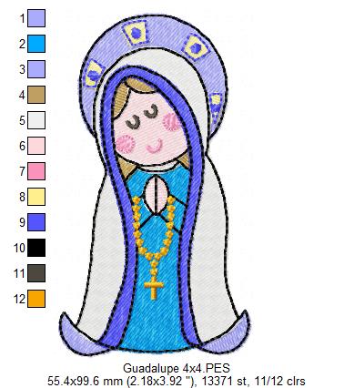 Matriz de Bordado Virgem de Guadalupe Fofurinha – Ponto Cheio