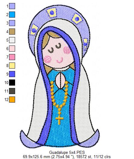 Matriz de Bordado Virgem de Guadalupe Fofurinha – Ponto Cheio