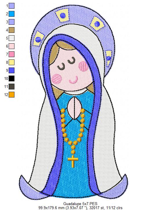 Matriz de Bordado Virgem de Guadalupe Fofurinha – Ponto Cheio
