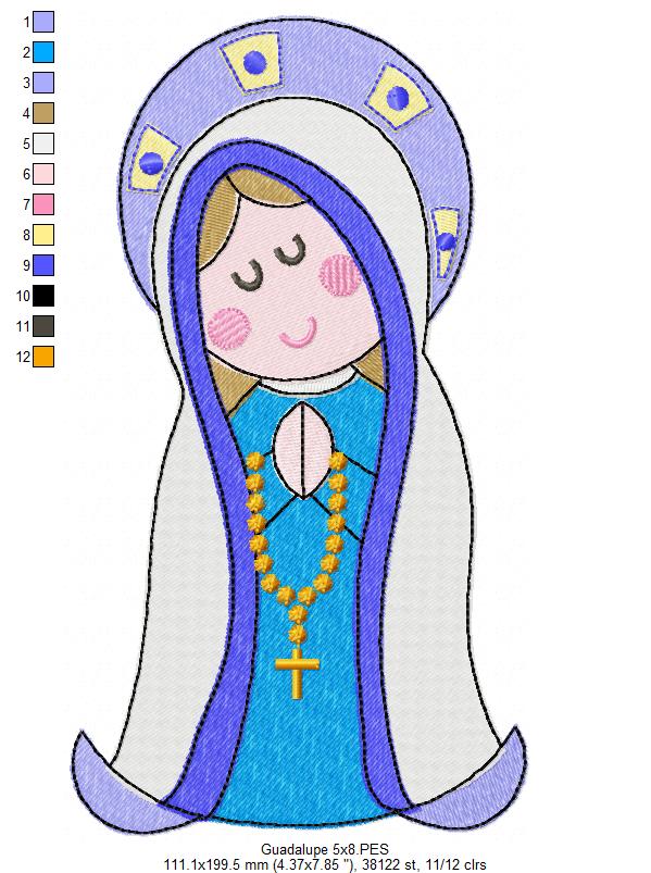 Matriz de Bordado Virgem de Guadalupe Fofurinha – Ponto Cheio
