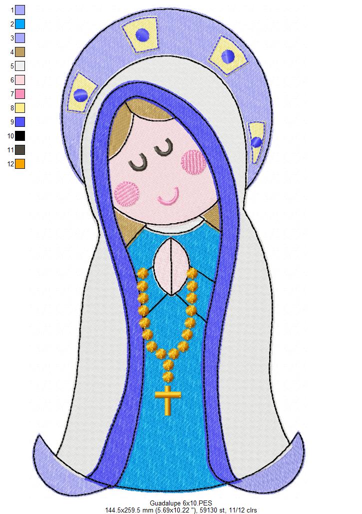 Matriz de Bordado Virgem de Guadalupe Fofurinha – Ponto Cheio