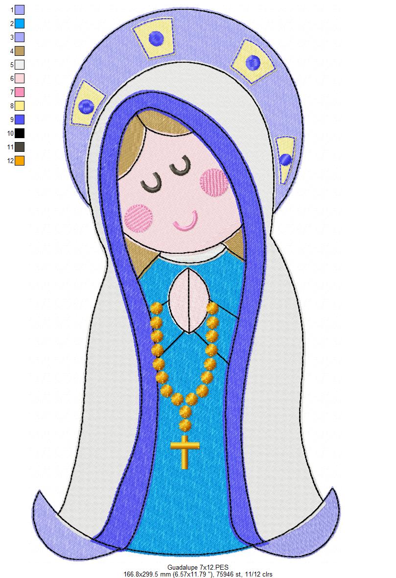 Matriz de Bordado Virgem de Guadalupe Fofurinha – Ponto Cheio