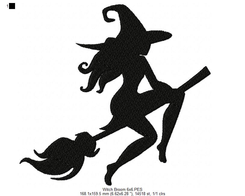 Matriz de Bordado Bruxinha Voadora no Céu – Ponto Cheio