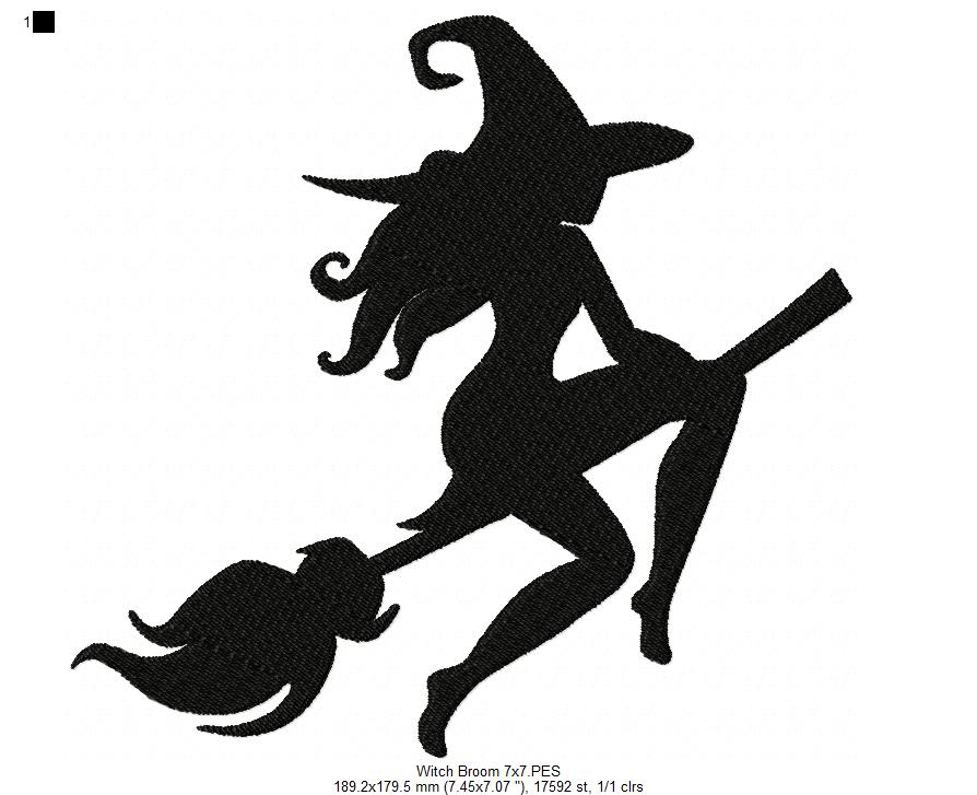 Matriz de Bordado Bruxinha Voadora no Céu – Ponto Cheio