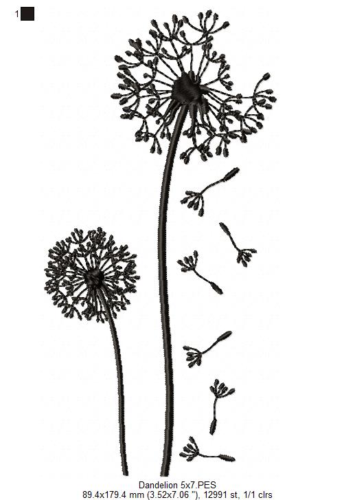 Matriz de Bordado Flor Dente de Leão ao Vento – Ponto Satim