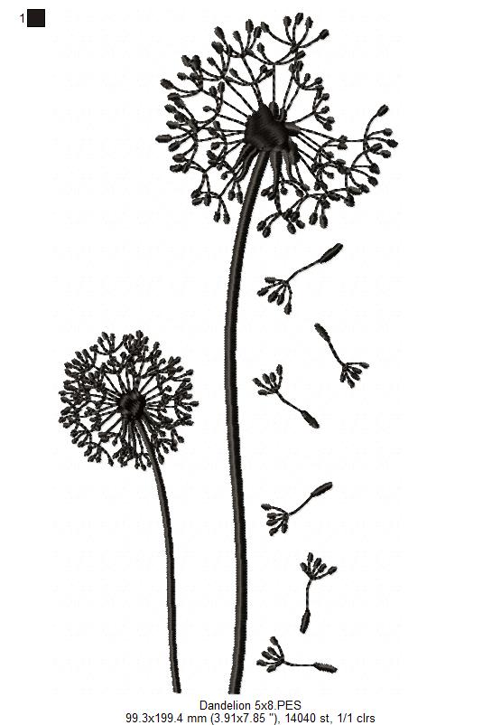 Matriz de Bordado Flor Dente de Leão ao Vento – Ponto Satim