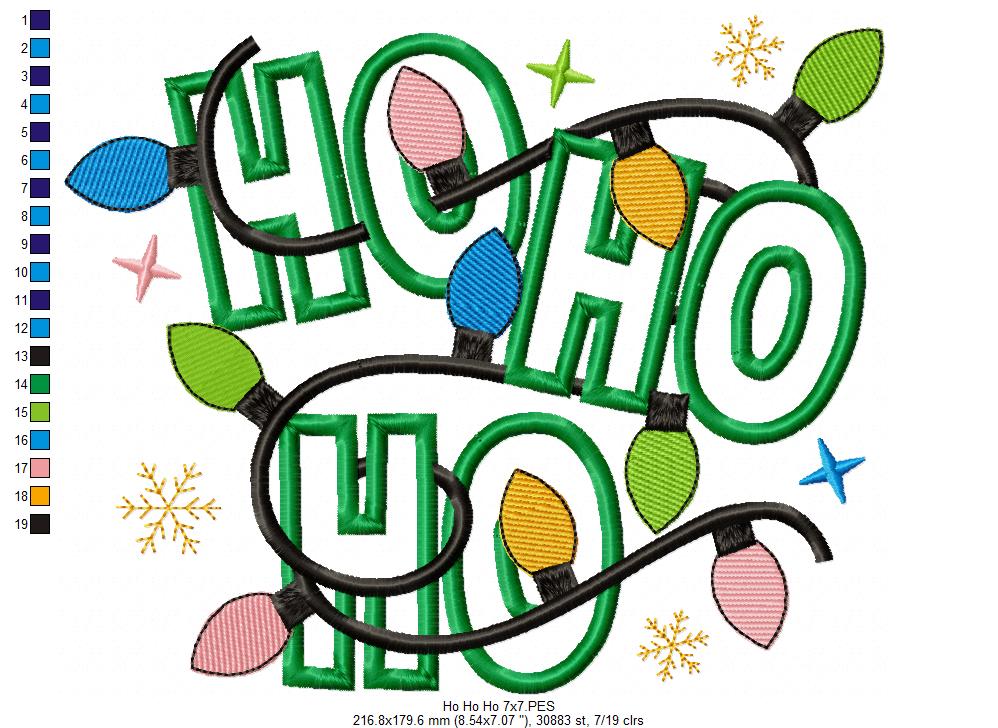 Matriz de Bordado Ho Ho Ho Iluminado - Aplique