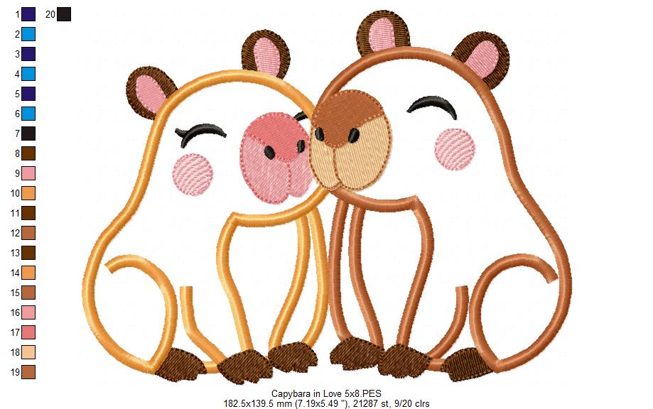 Matriz de Bordado Capivaras Fofinhas – Aplique