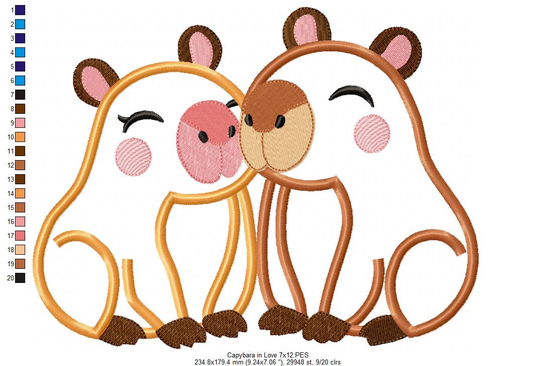 Matriz de Bordado Capivaras Fofinhas – Aplique