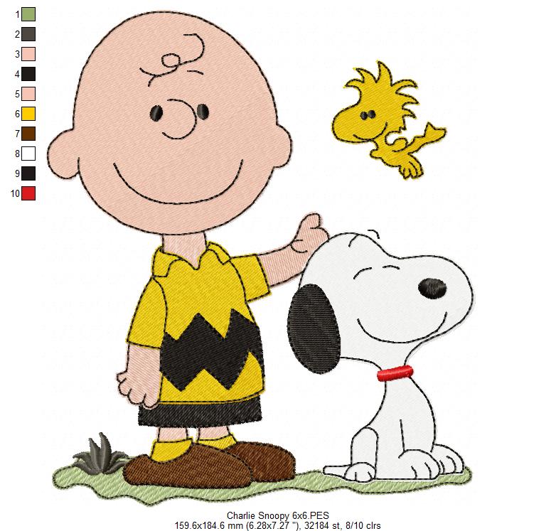 Matriz de Bordado Trio Snoopy, Charlie e Woodstock Fofos – Ponto Cheio