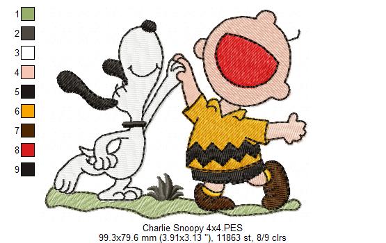 Matriz de Bordado Dupla de Amigos Divertidos Snoopy – Ponto Cheio
