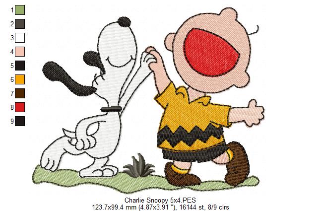 Matriz de Bordado Dupla de Amigos Divertidos Snoopy – Ponto Cheio