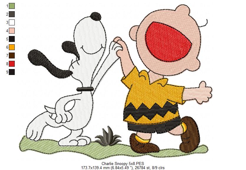 Matriz de Bordado Dupla de Amigos Divertidos Snoopy – Ponto Cheio