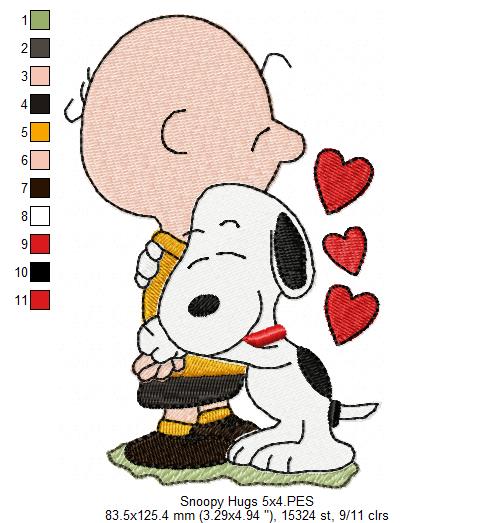 Matriz de Bordado Amor entre Amigos Snoopy e Charlie – Ponto Cheio