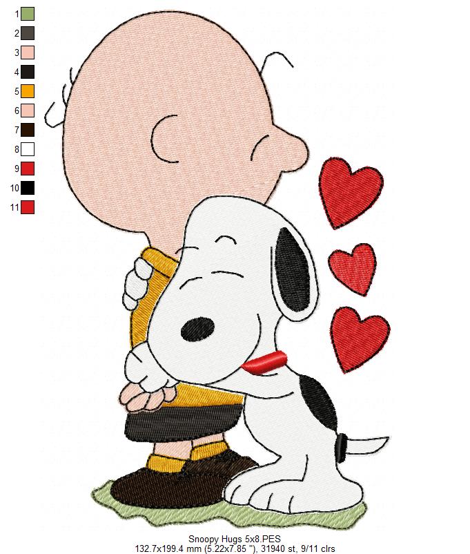 Matriz de Bordado Amor entre Amigos Snoopy e Charlie – Ponto Cheio