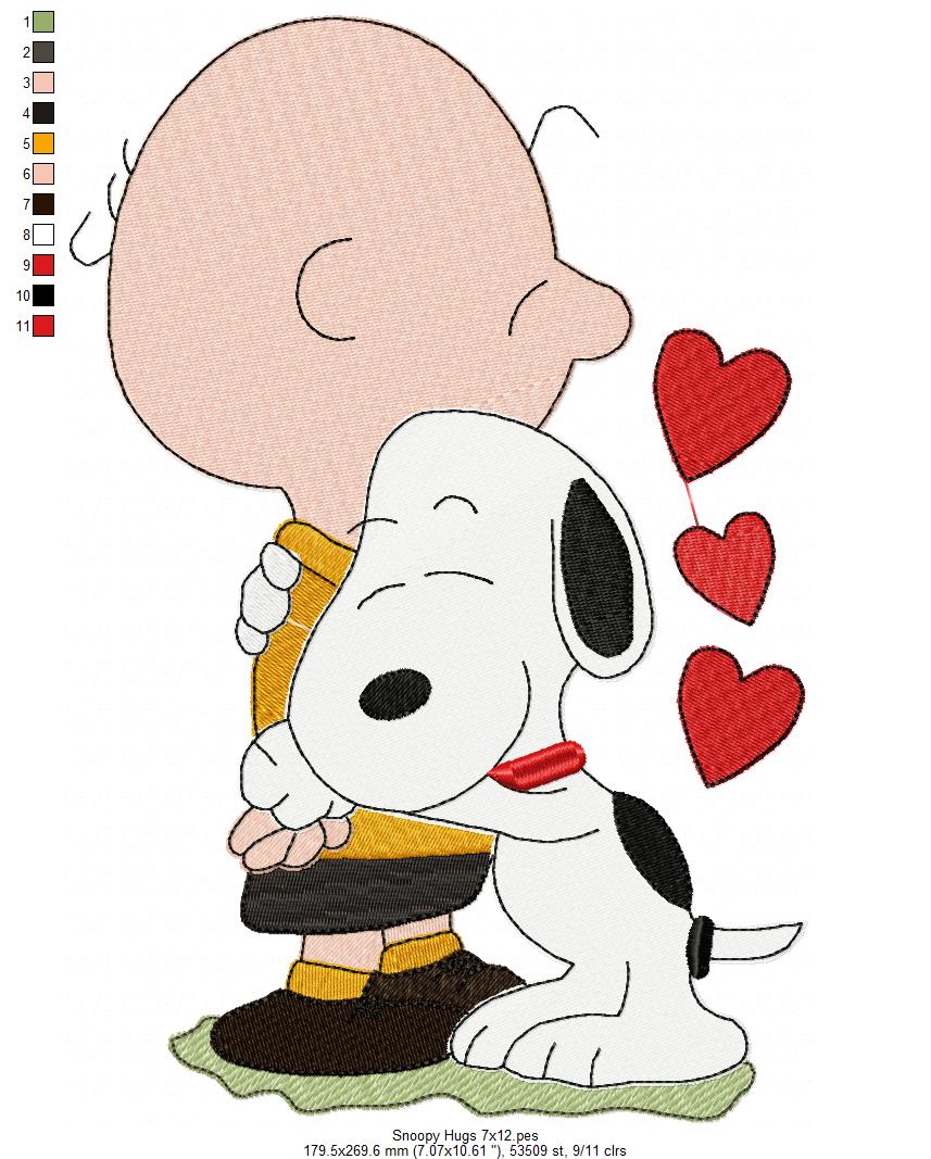 Matriz de Bordado Amor entre Amigos Snoopy e Charlie – Ponto Cheio
