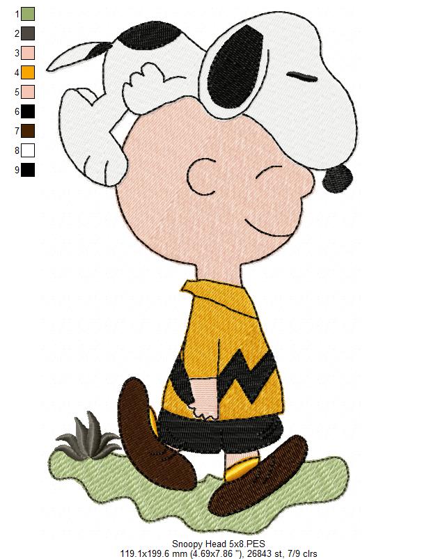 Matriz de Bordado Snoopy deitado na Cabeça do Charlie Brown – Ponto Cheio